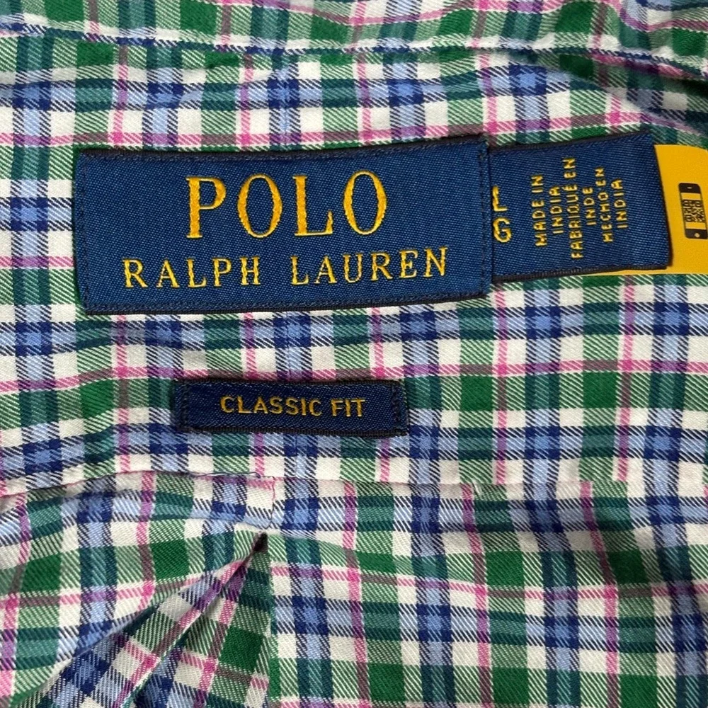 Polo Ralph Lauren Shirt Mens Large Multicolor Plaid Cotton Classic Fit Button Up